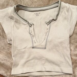 Urban Outfitters Cream Ribbed Top with Gray Trim